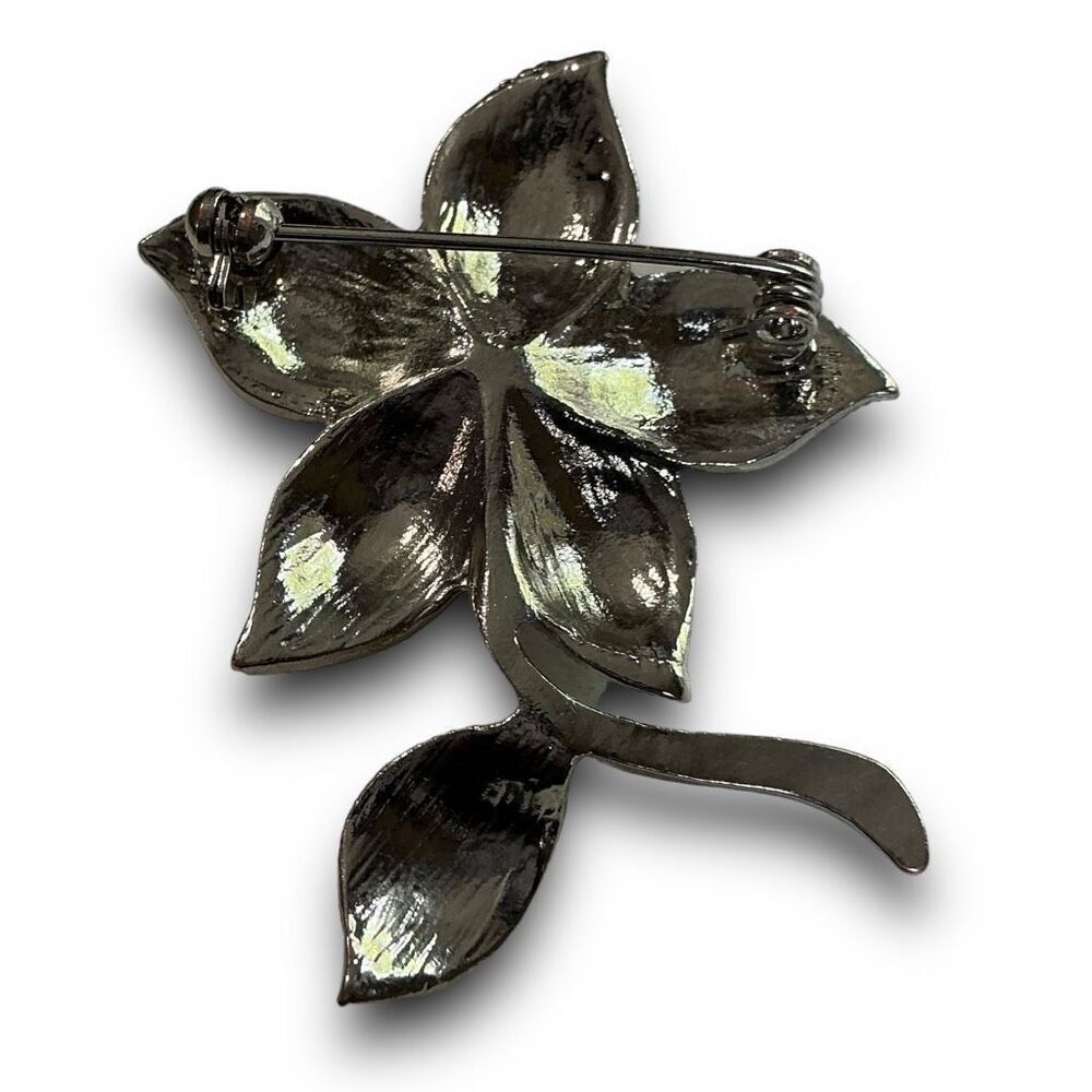 Vintage Monet Rhinestone Floral Flower Brooch Pendant Pin Hat Coat Scarf Pin - Picture 2 of 5